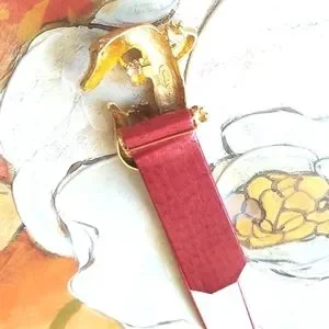 90s Mimi DiN Gold Alligator  Crocodile Mold Croc Collector 2 Pc Buckle Red Belt Vintage | Accessories | 9s Mimi Din Gold Alligator Crocodile  main image 4